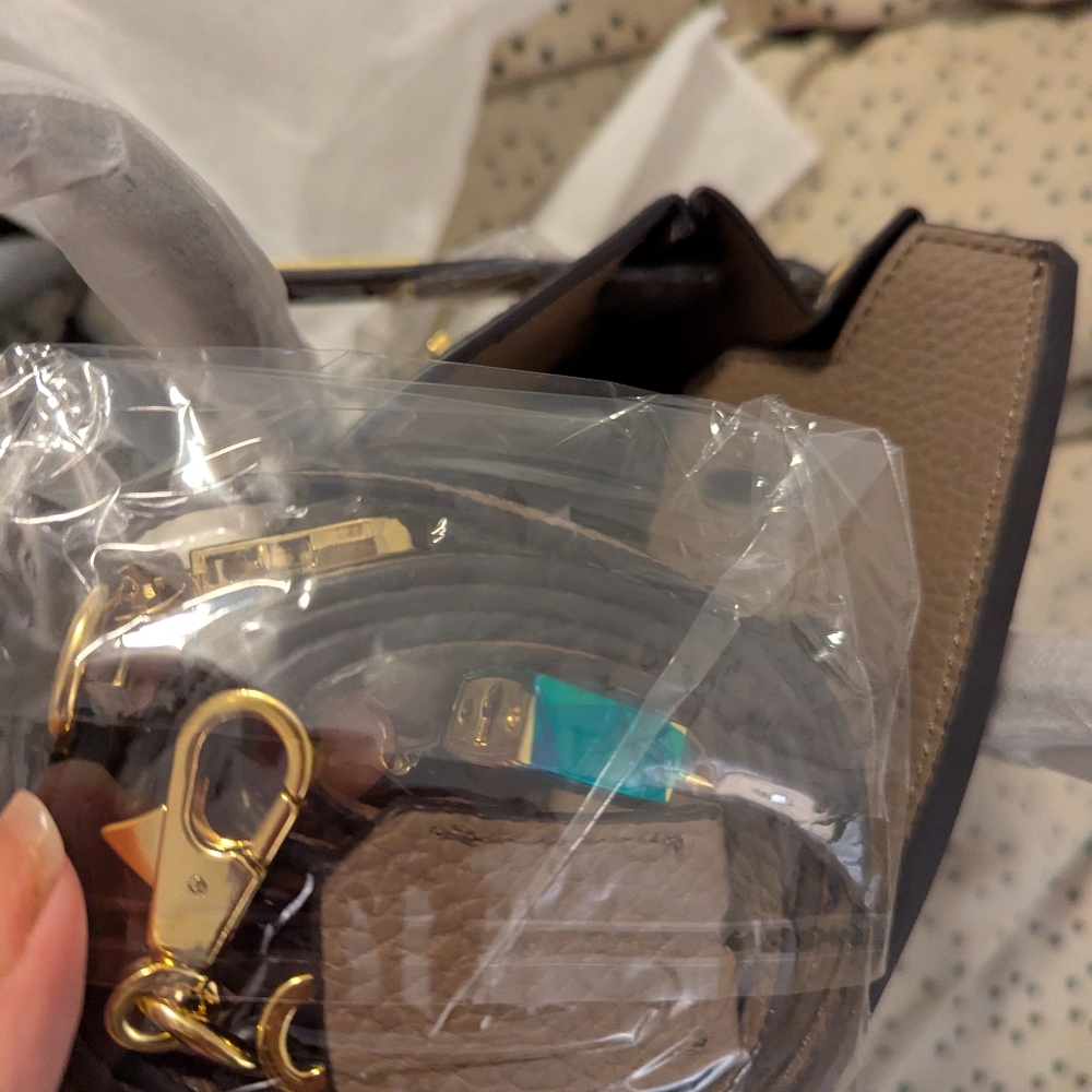 Chic Taupe Satchel with Gold Accents - Picture 3 of 5